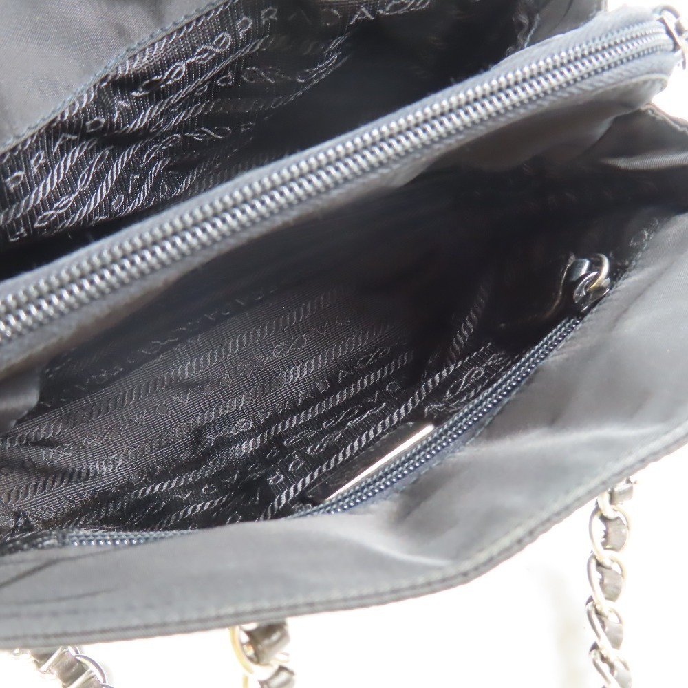 Prada Chain Shoulder Bag Triangle Logo Nylon Leather Black - Picture 10 of 15